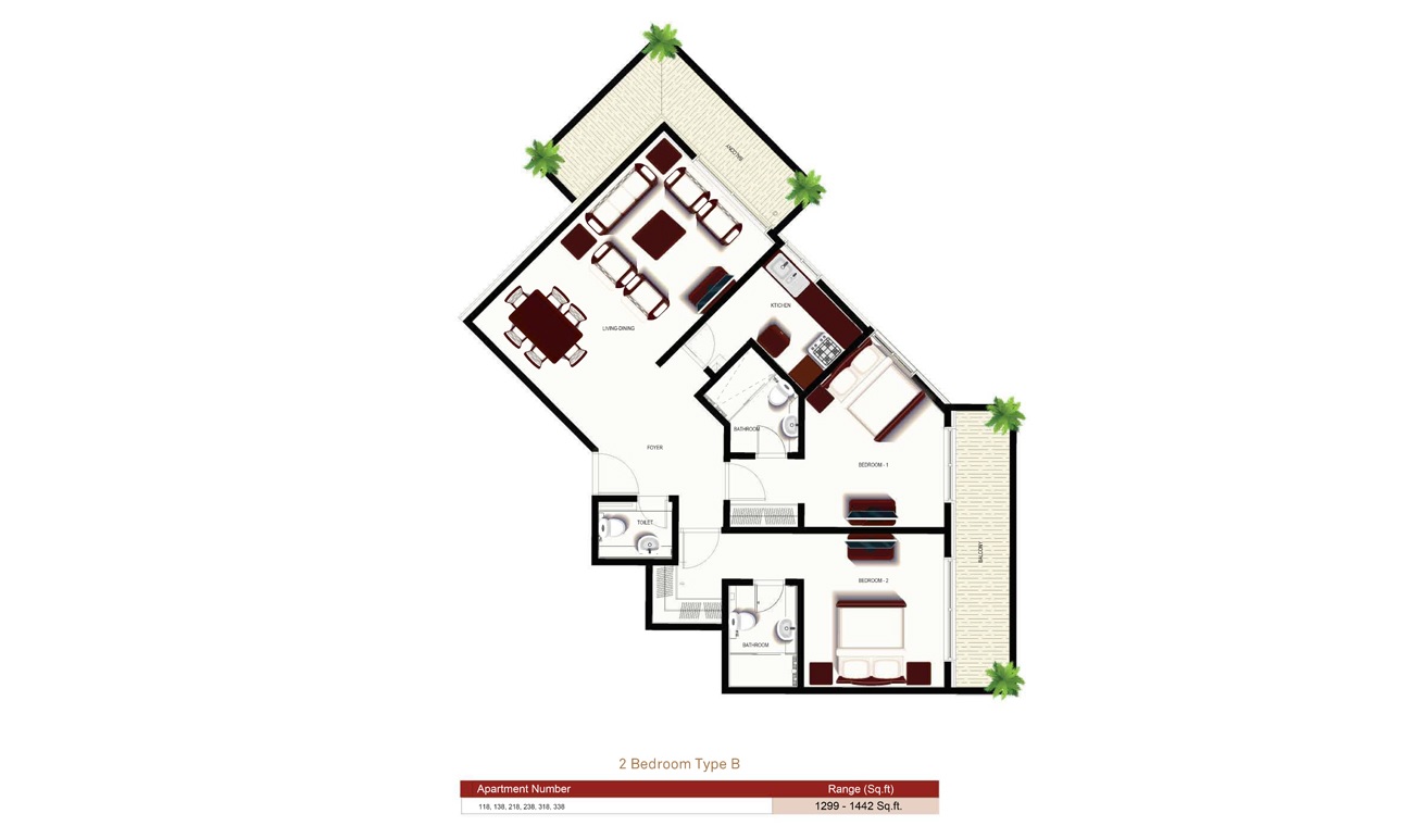 Prime Views 2 Beds Layout