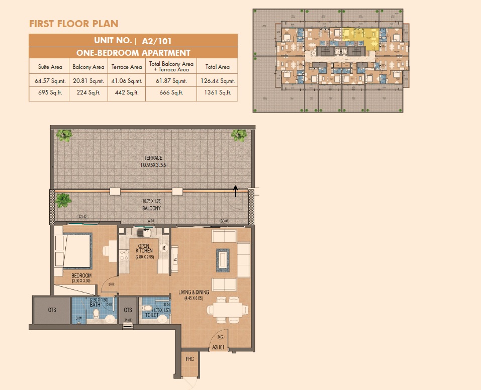 Purvanchal Triana Residences 1 Bed Layout