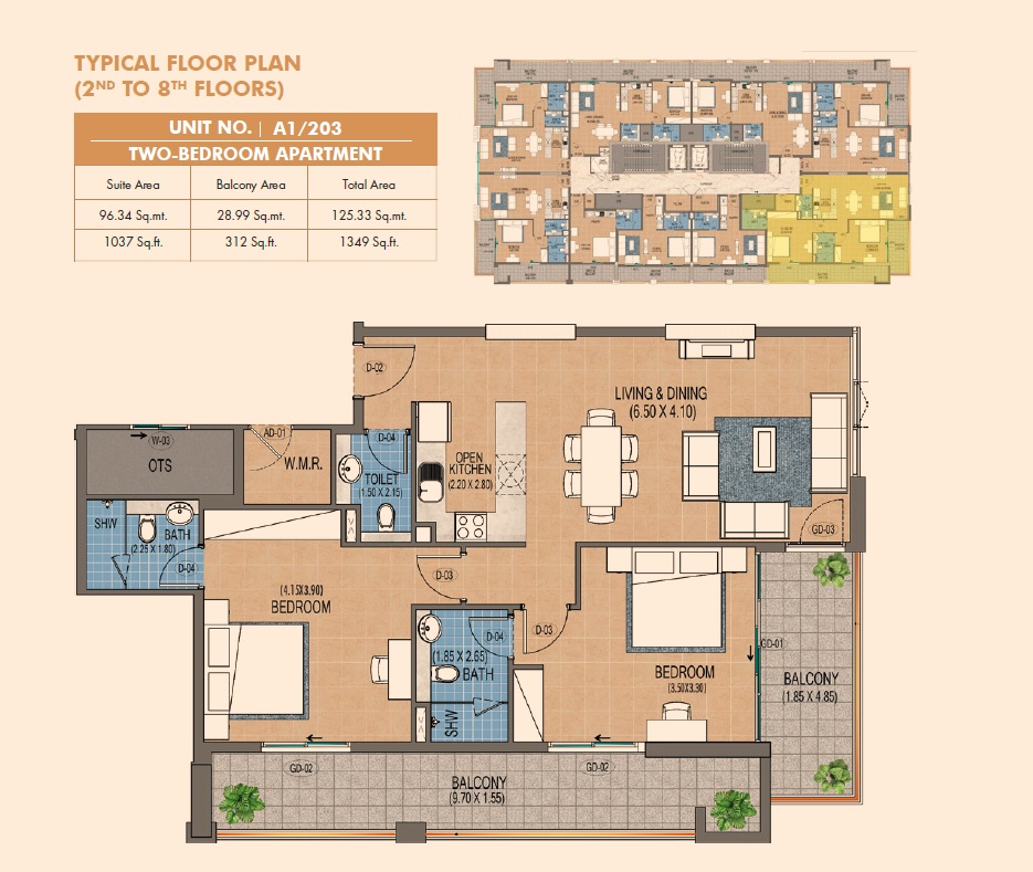 Purvanchal Triana Residences 2 Beds Layout