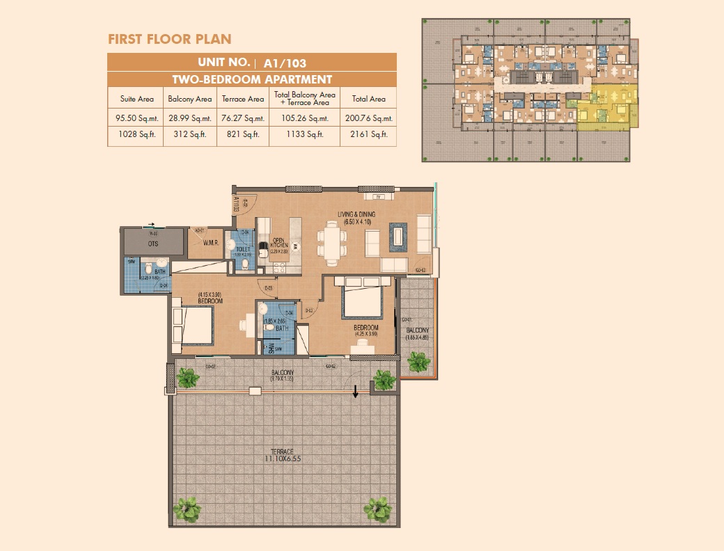 Purvanchal Triana Residences 2 Beds Layout