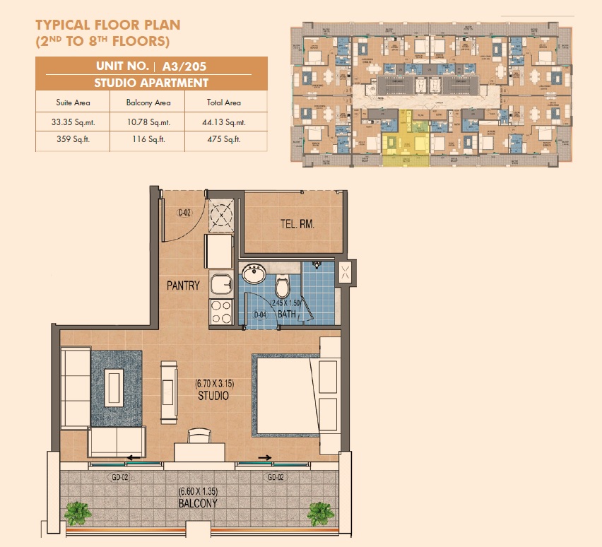 Purvanchal Triana Residences Studio Layout