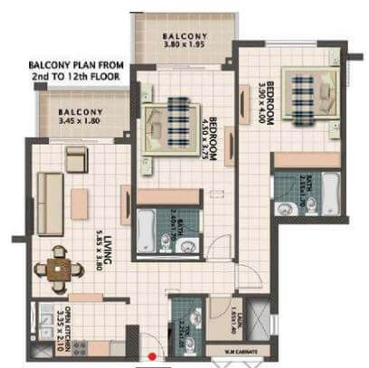 2 Beds 1317 Sq. Ft. Apartment in Q Line Apartments