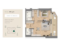 1 Bed 895 Sq. Ft. Apartment in Qube Midora Residences