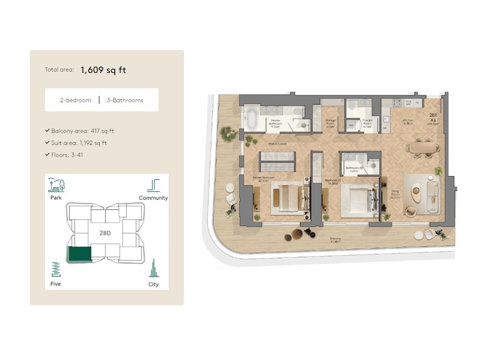 2 Beds 1609 Sq. Ft. Apartment in Qube Midora Residences