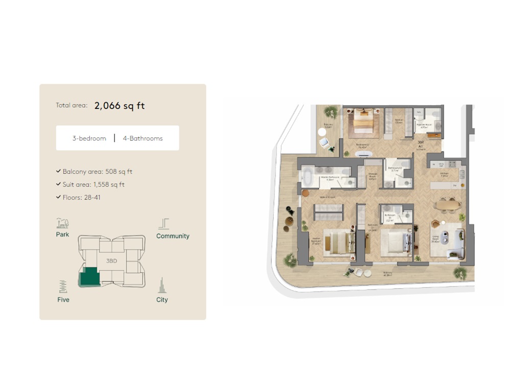 3 Beds 2066 Sq. Ft. Apartment in Qube Midora Residences