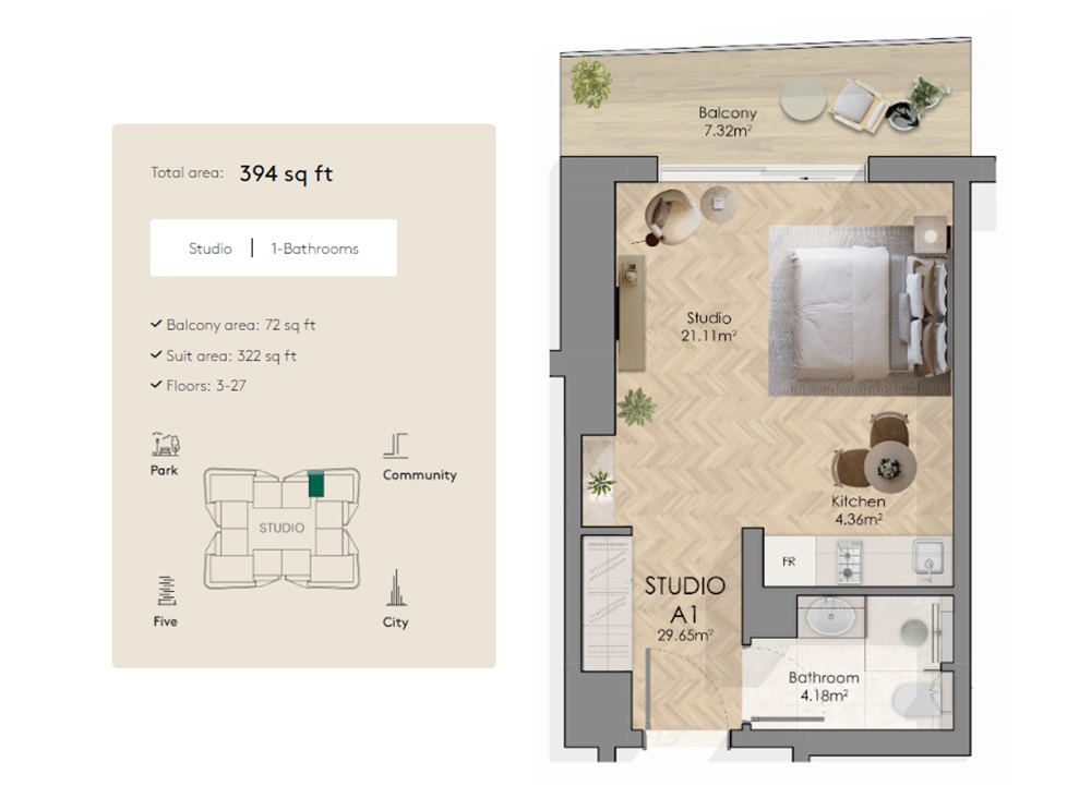 394 Sq. Ft. Studio in Qube Midora Residences