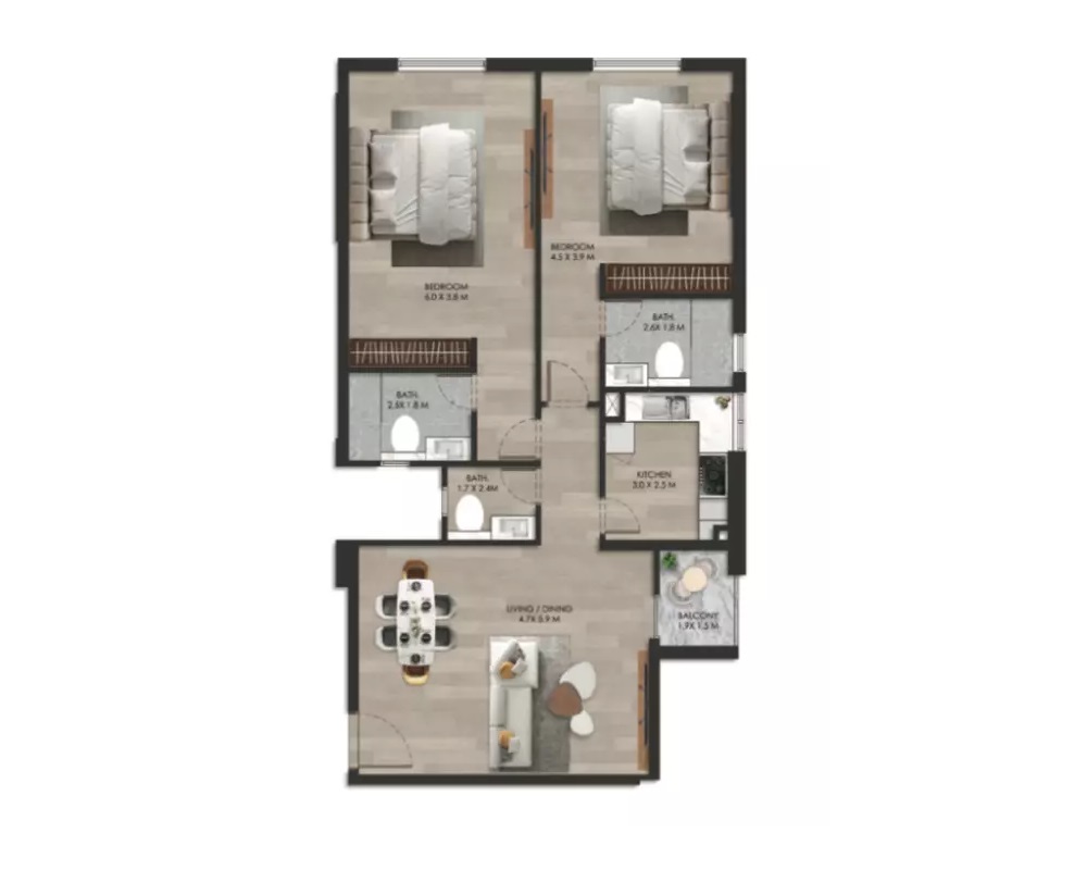 Rashed Bliss Homes 2 Beds Layout