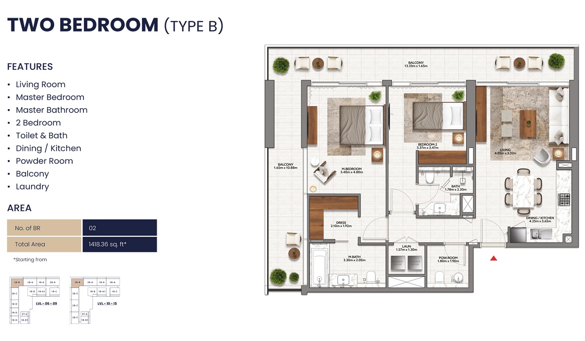 RDC Mallside Residence 2 Beds Layout