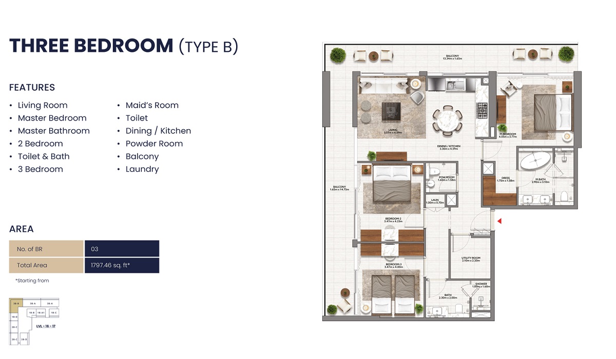 RDC Mallside Residence 3 Beds Layout