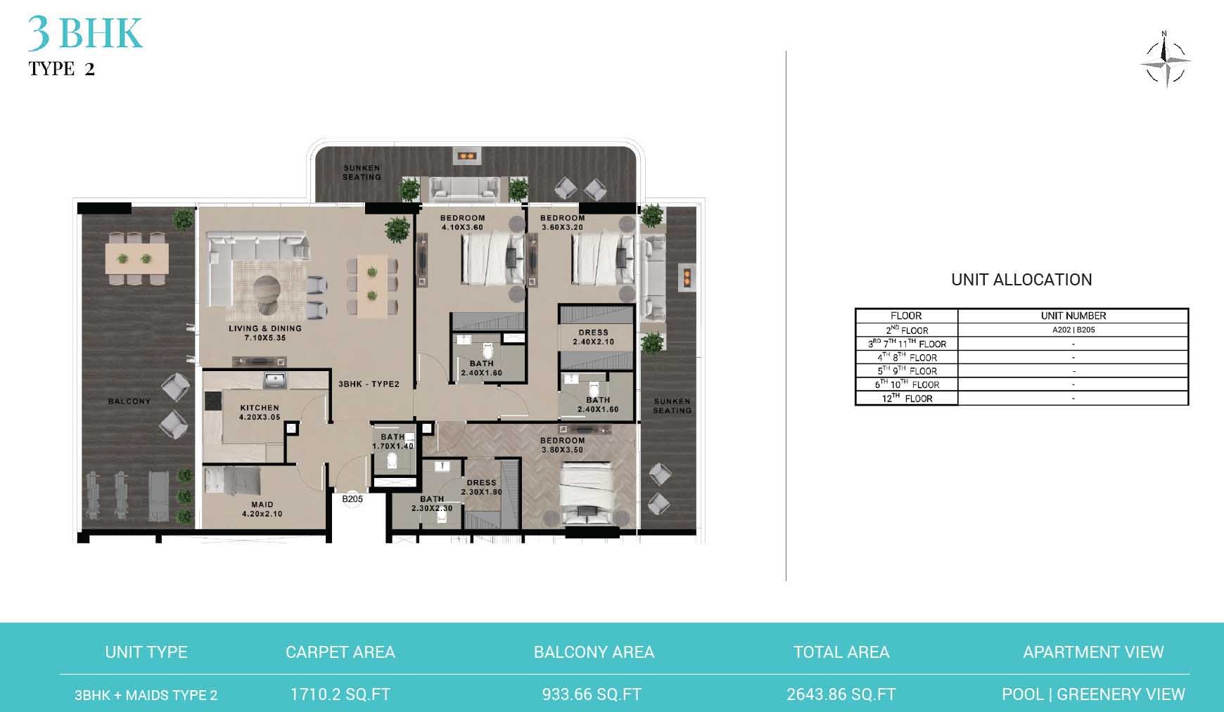 Reef 999 Residences 3 Beds Layout