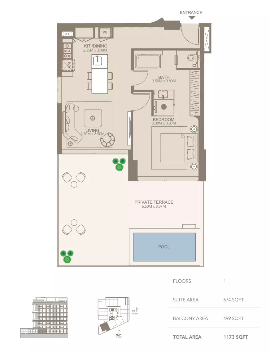 Regent Golf Grove 1 Bed Layout