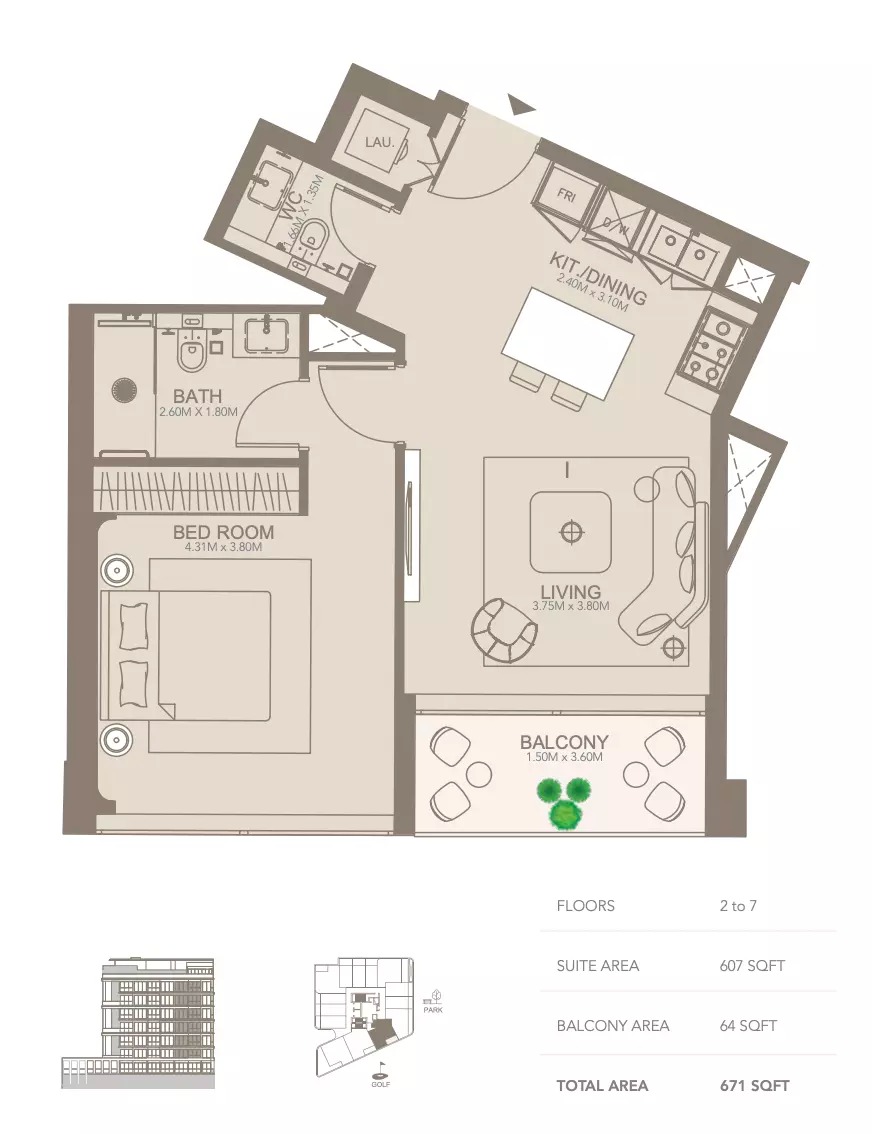 Regent Golf Grove 1 Bed Layout