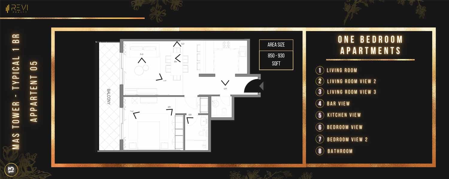 Revi Mas Tower 1 Bed Layout