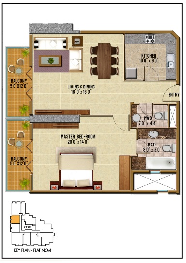 Riah Towers 1 Bed Layout