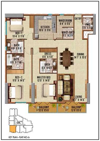Riah Towers 3 Beds Layout