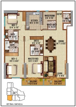 3 Beds 1850 Sq. Ft. Apartment in Riah Towers