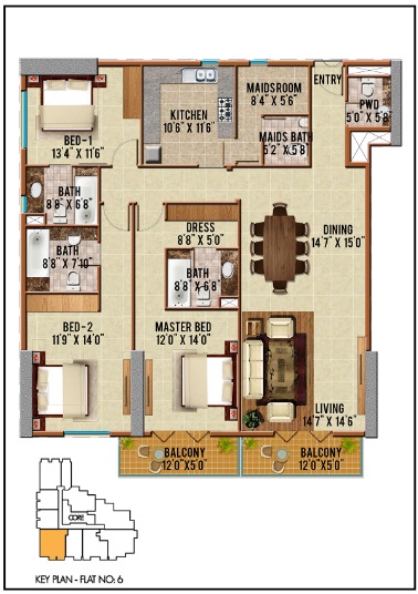 Riah Towers 3 Beds Layout