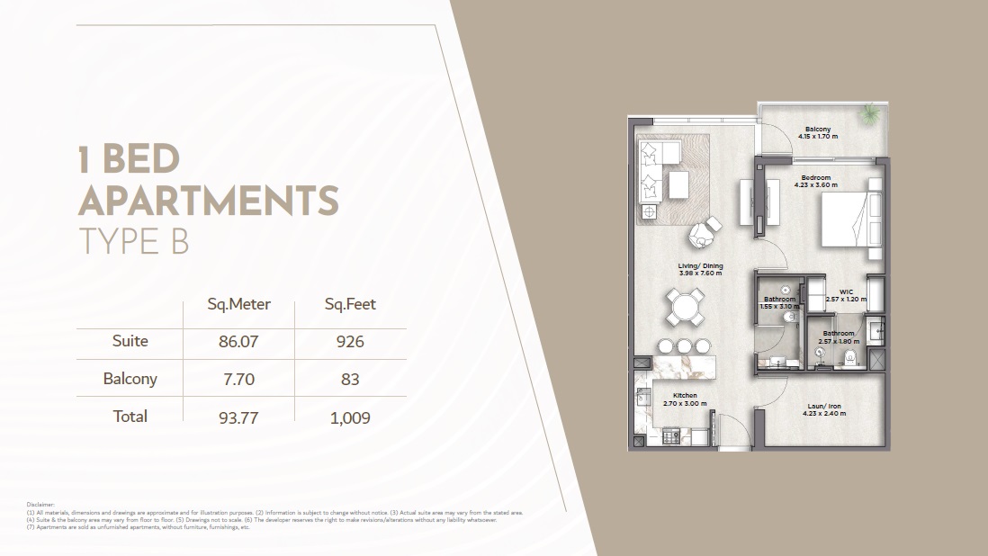 Riviera Lodge Residences 1 Bed Layout
