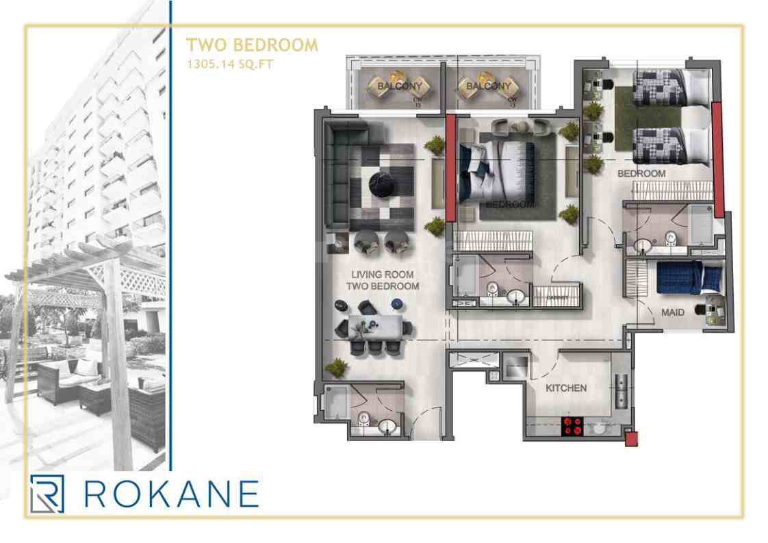 2 Beds 1305 Sq. Ft. Apartment in Rokane G24 Tower