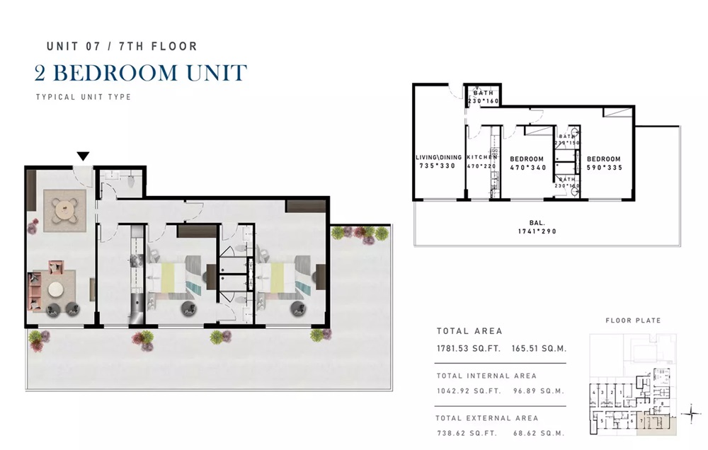 Rokane G25 2 Beds Layout