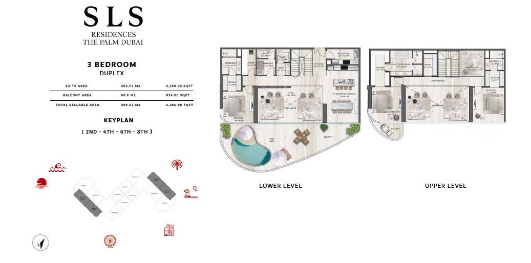 Roya SLS Residences The Palm 3 Beds Layout