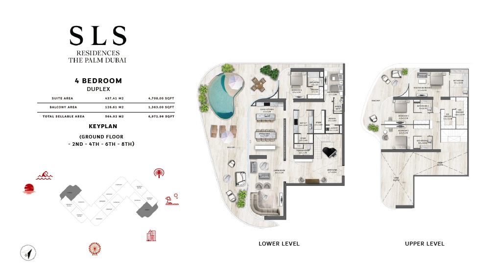 Roya SLS Residences The Palm 4 Beds Layout