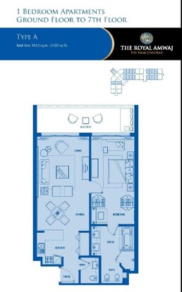 1 Bed 1122 Sq. Ft. Apartment in Royal Amwaj Residences