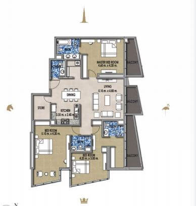 3 Beds 2198 Sq. Ft. Apartment in Royal Pearls