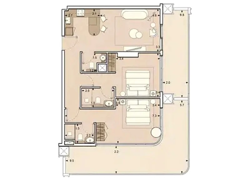 2 Beds 1118 Sq. Ft. Apartment in S And S Lume Residences