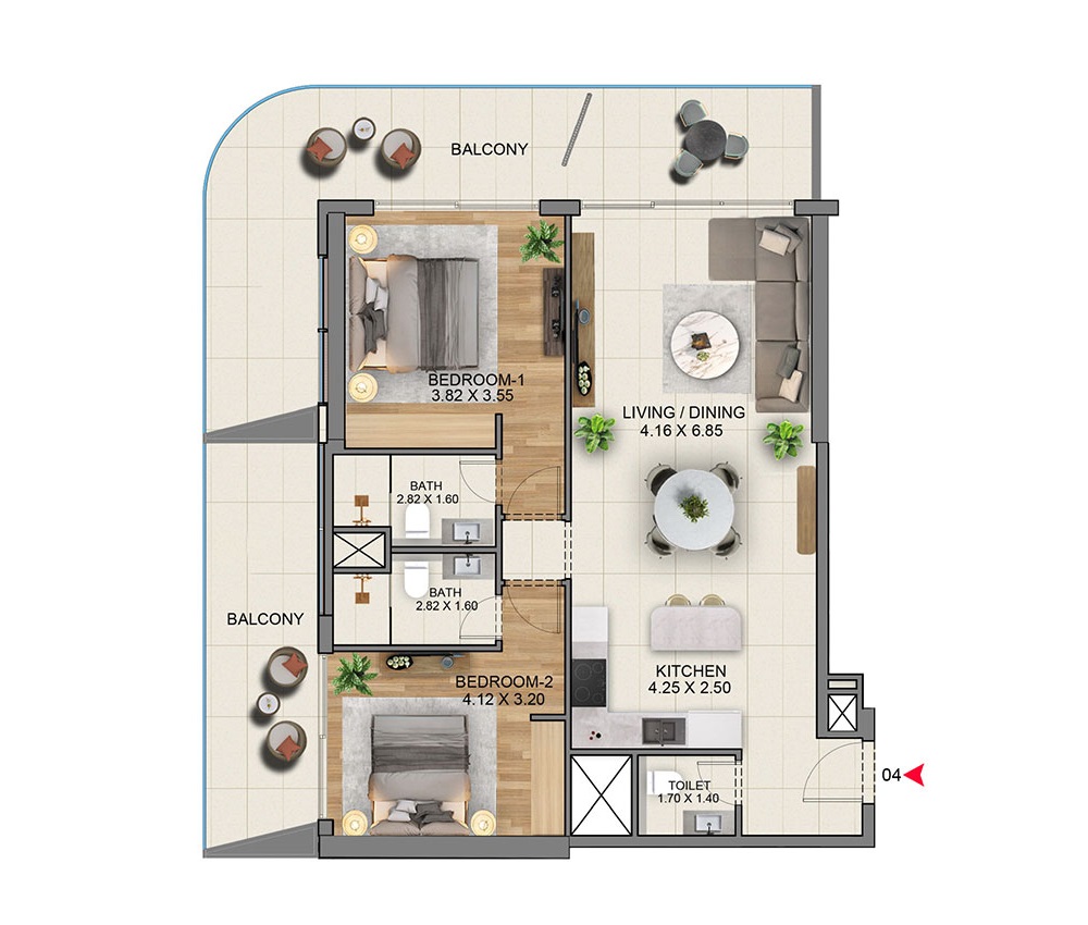 Saba Marriott Residences 2 Beds Layout