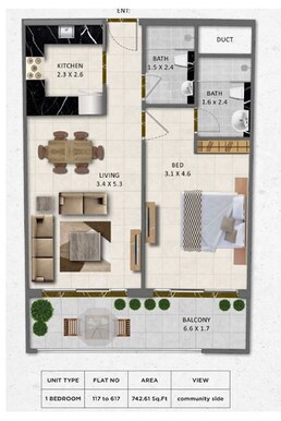 1 Bed 742 Sq. Ft. Apartment in Safe Gardenia Livings