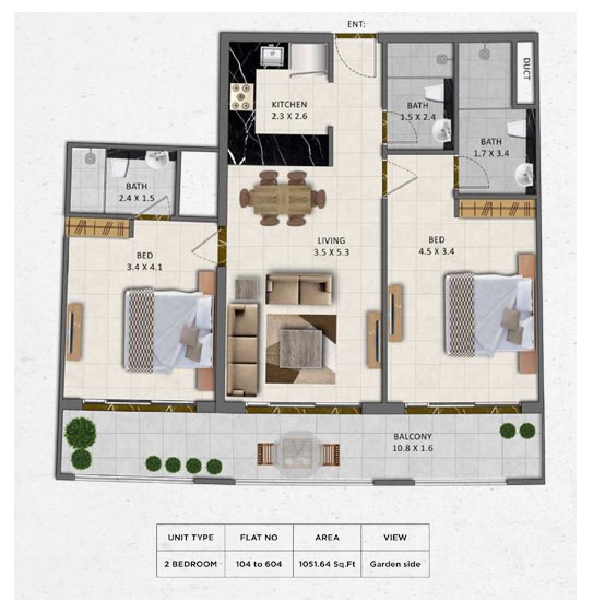 Safe Gardenia Livings 2 Beds Layout
