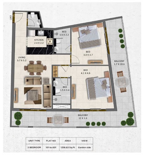 Safe Gardenia Livings 2 Beds Layout