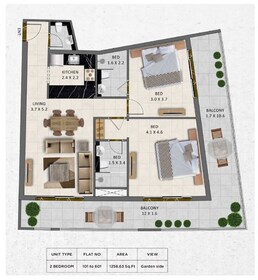 2 Beds 1258 Sq. Ft. Apartment in Safe Gardenia Livings