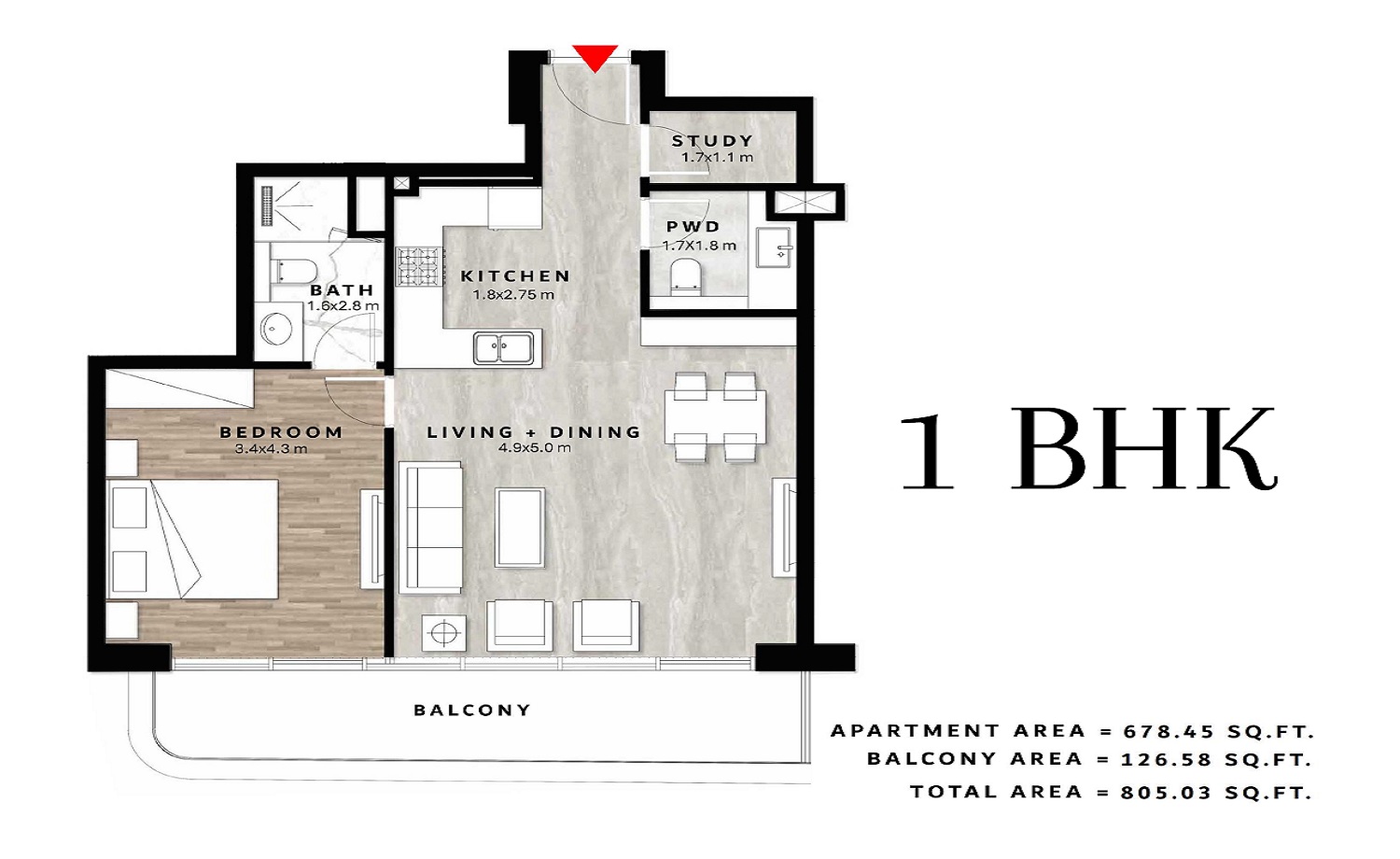 Saion Repose Residence 1 Bed Layout