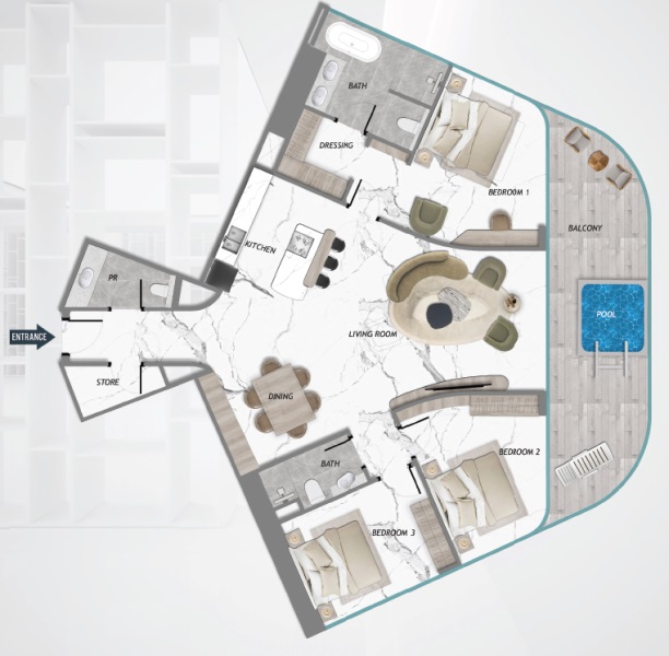 3 Beds 1874 Sq. Ft. Apartment in Samana Barari Heights