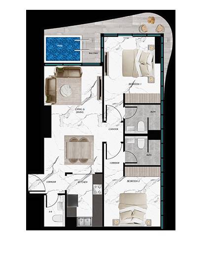 Samana Barari Views 2 Beds Layout