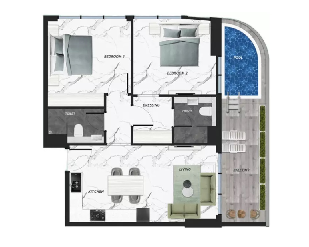 Samana Ivy Gardens 2 2 Beds Layout
