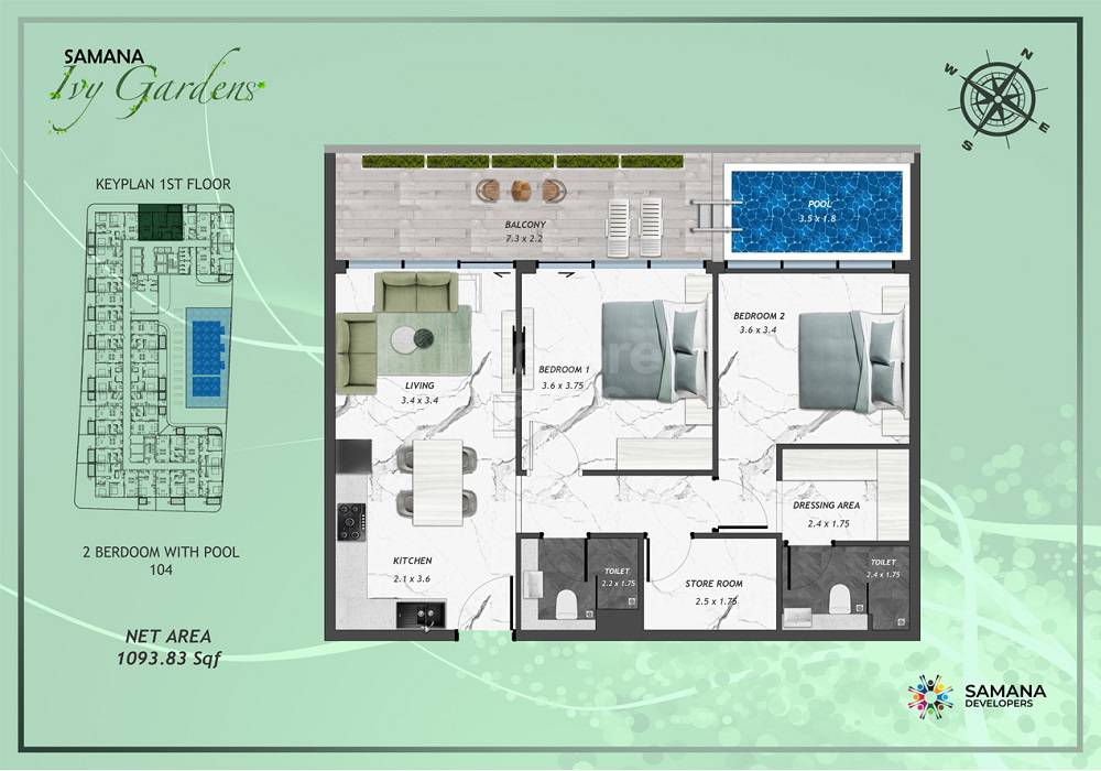 2 Beds 1094 Sq. Ft. Apartment in Samana Ivy Gardens