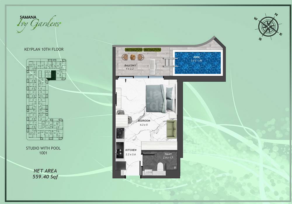 559 Sq. Ft. Studio in Samana Ivy Gardens