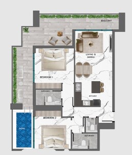 2 Beds 2283 Sq. Ft. Apartment in Samana Manhattan 2