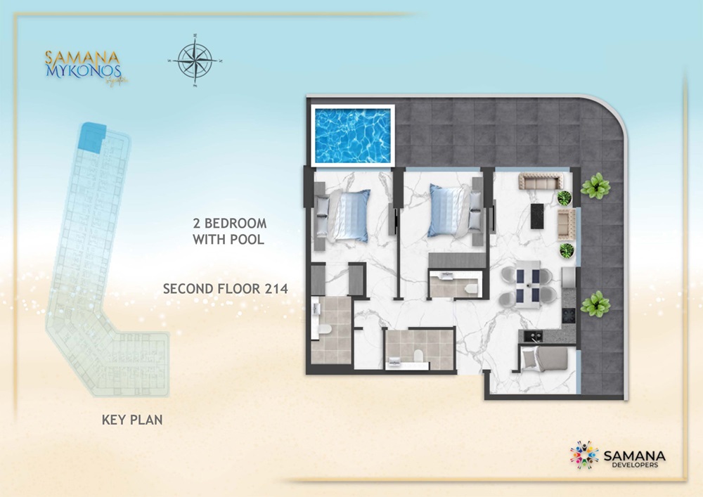 Samana Mykonos Signature 2 Beds Layout