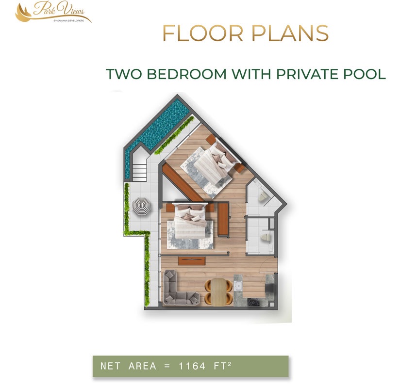 Samana Park Views 2 Beds Layout