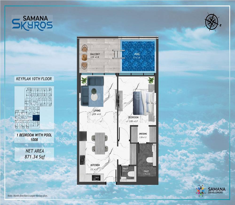 Samana Skyros 1 Bed Layout