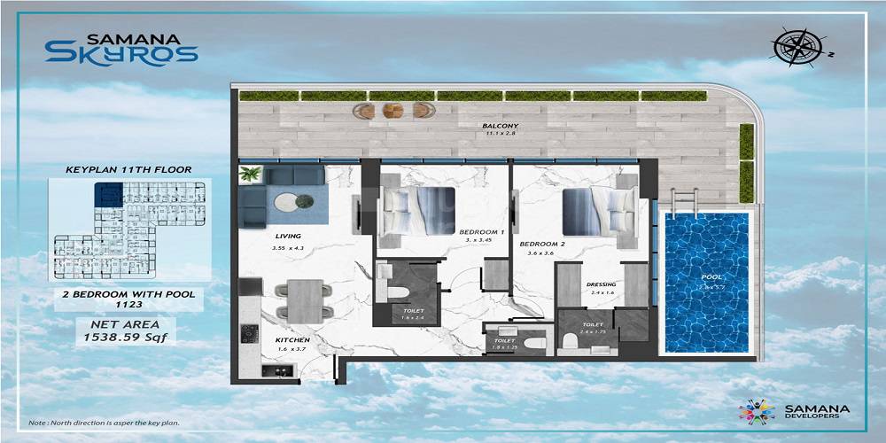 Samana Skyros 2 Beds Layout
