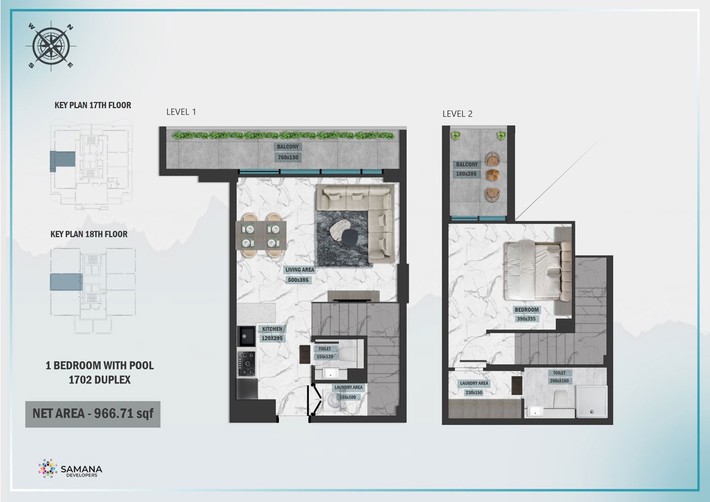 Samana Waves Residences Phase 2 1 Bed Layout