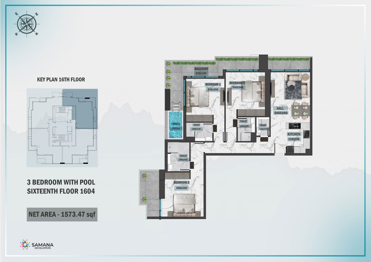Samana Waves Residences Phase 2 3 Beds Layout