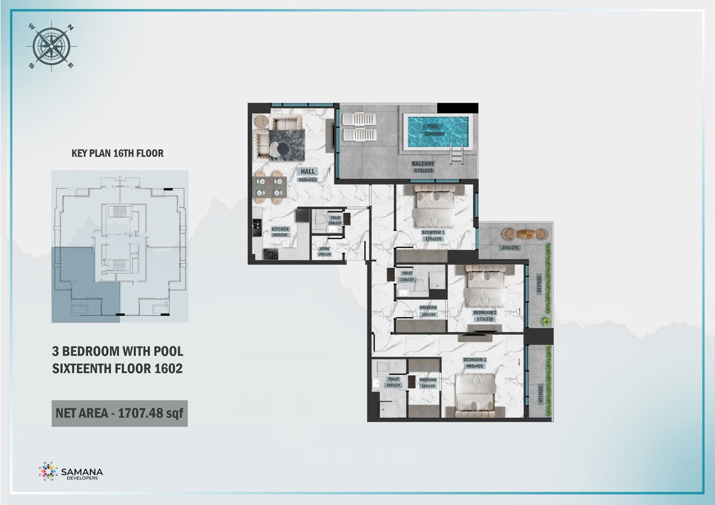 Samana Waves Residences Phase 2 3 Beds Layout