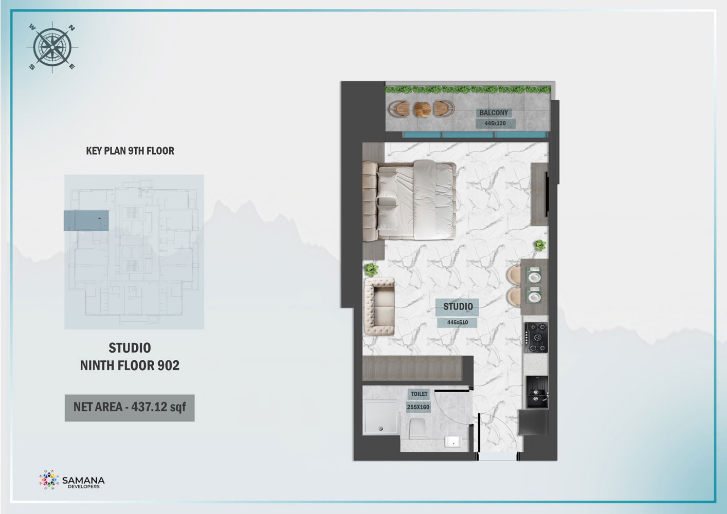 Samana Waves Residences Phase 2 Studio Layout