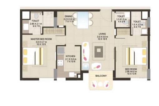 2 Beds 825 Sq. Ft. Apartment in SASD Suncity Homes